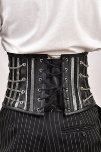 Black & Silver Brocade Men Waist Cincher - Miss Leather Wholesale