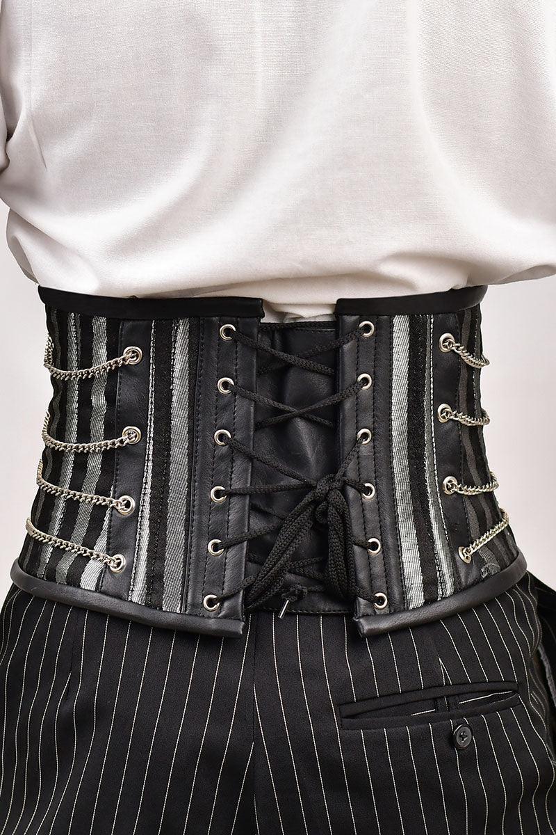 Black & Silver Brocade Men Waist Cincher - Miss Leather Wholesale