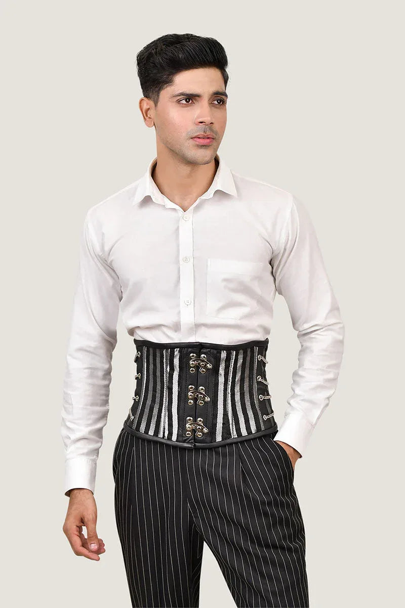 Black & Silver Brocade Men Waist Cincher - Miss Leather Wholesale