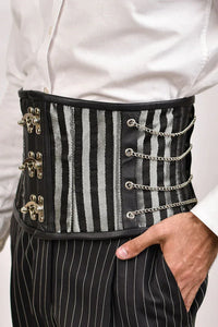 Black & Silver Brocade Men Waist Cincher - Miss Leather Wholesale