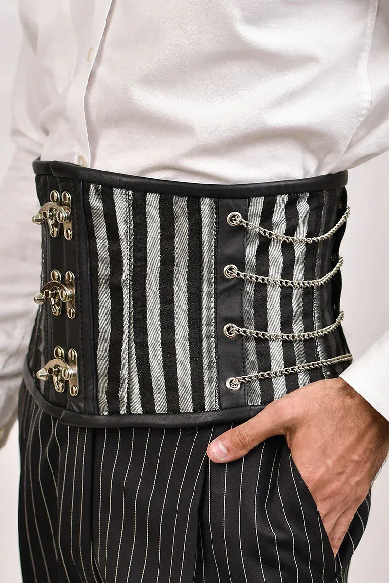Black & Silver Brocade Men Waist Cincher - Miss Leather Wholesale