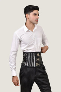 Black & Silver Brocade Men Waist Cincher - Miss Leather Wholesale