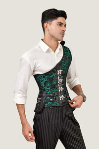 Green Brocade Corset with Shoulder Strap