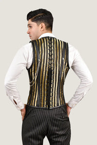 Mens Stripped Line Brocade Corset Vest