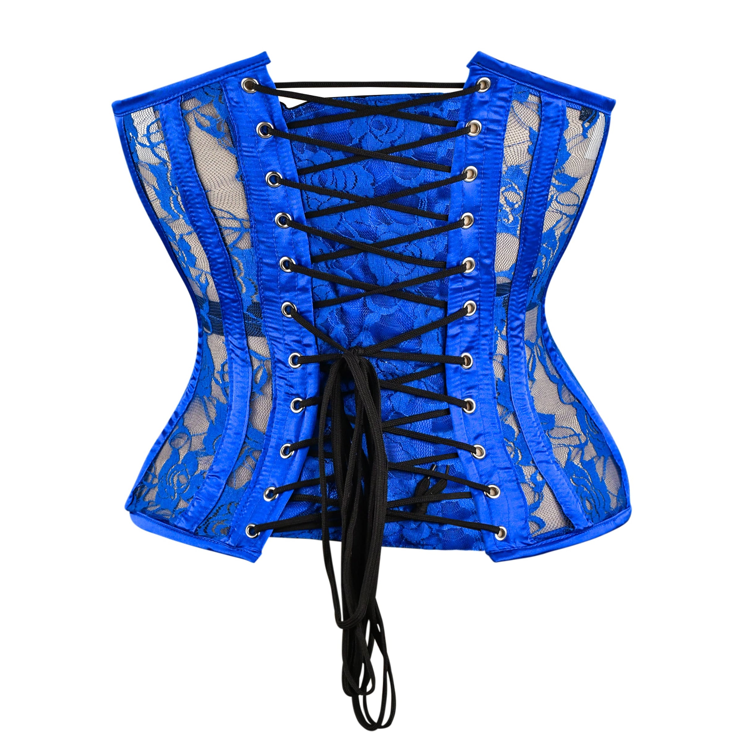 Blue Mesh Over Bust Corset - Laced Corset