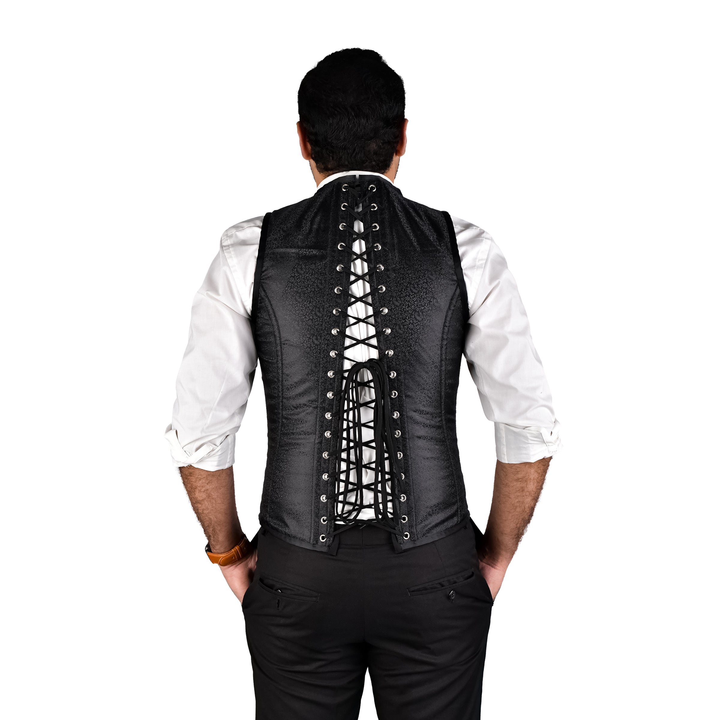 Mens Victorian Style Brocade Corset Vest with Heart Cutout