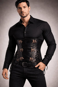 Black Under Bust Leather Corset For Men