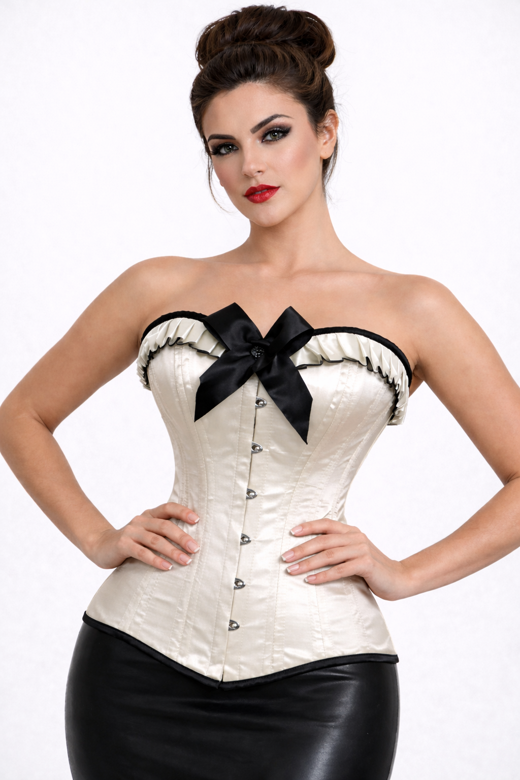 White Lace-Up Overbust Corset with Ribbon Design