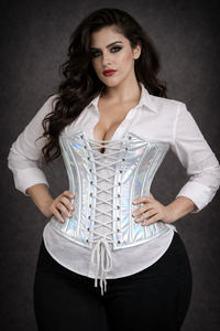 Shiny Silver Half Bust corset - Laced Corset
