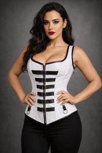 White and black corset top - Over Bust Corset with Shoulder Straps