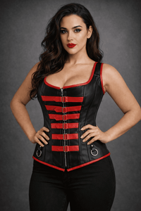 Black and Red corset top - Over Bust Corset with Shoulder Straps