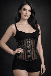 Brown Under bust Corset with Black Leather Details