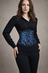 Blue and Black underbust corset - Short torso Waist Trainer