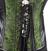Mens Gothic Green Brocade Corset Vest with Leather Details
