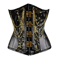 Black & Yellow  Under bust Corset with Black Leather Details