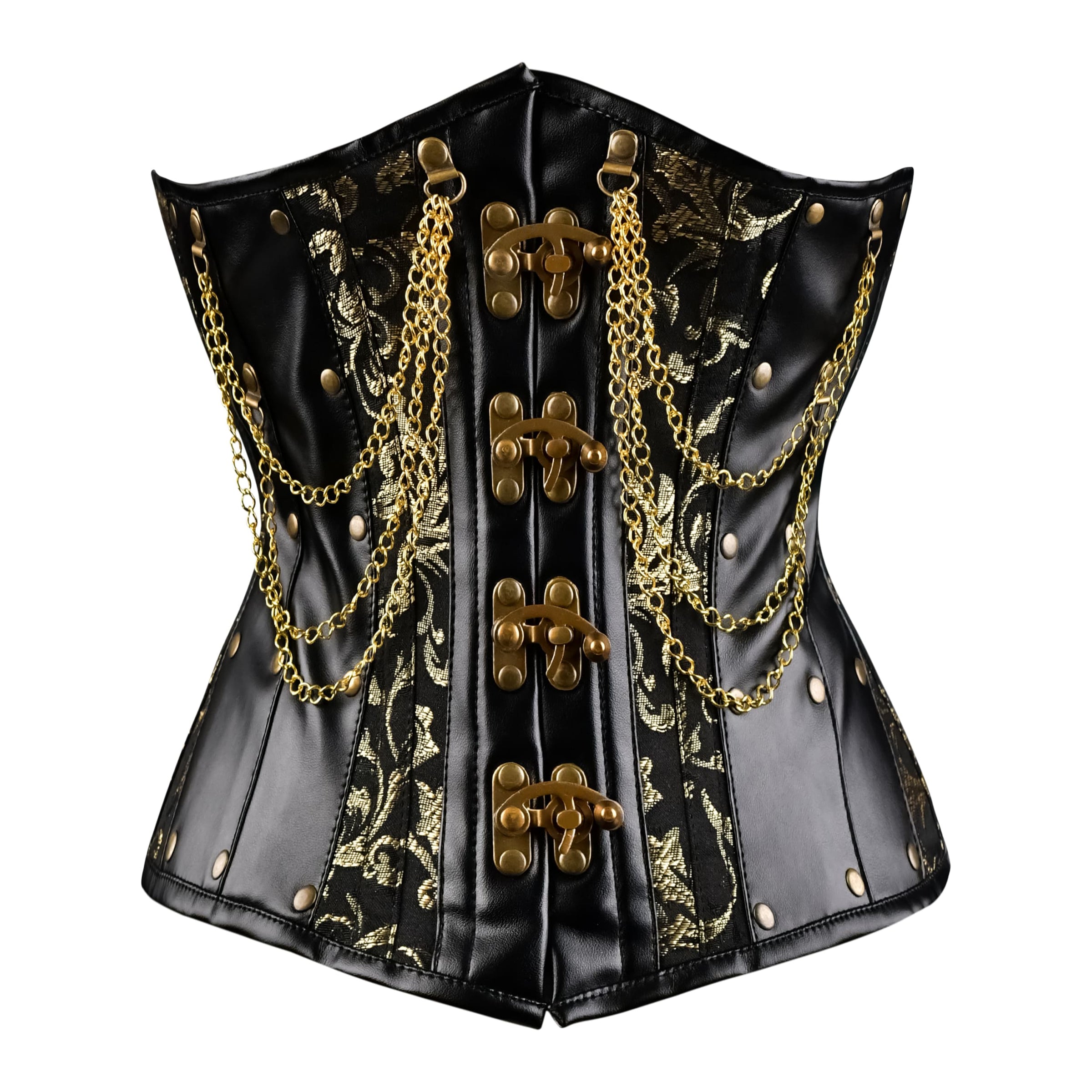 Black & Yellow  Under bust Corset with Black Leather Details