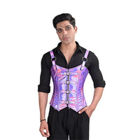 Mens Holographic Purple Corset with Harness Straps