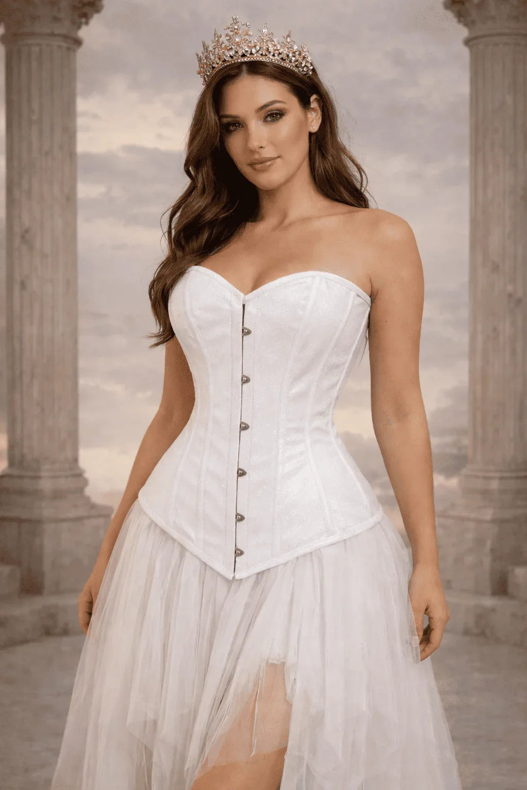 Shiny White Over Bust Corset - Laced Corset