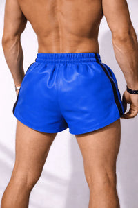 Mens Blue Real Leather Shorts