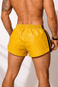 Mens Yellow Real Leather Shorts