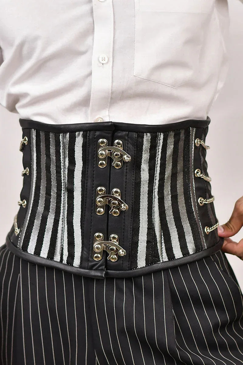 Black & Silver Brocade Men Waist Cincher - Miss Leather Wholesale