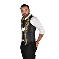 Mens Victorian Style Brocade Corset Vest with Heart Cutout