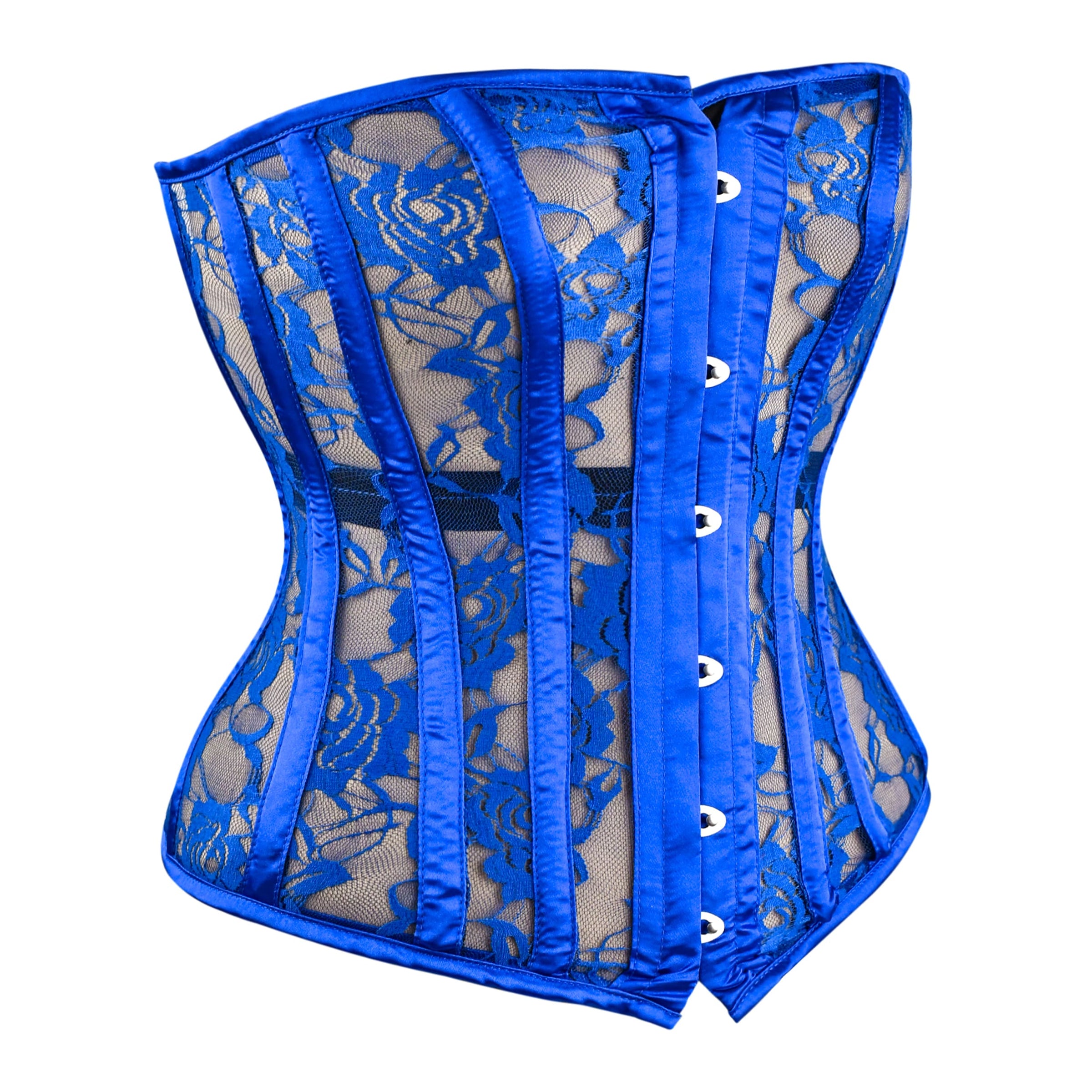 Blue Mesh Over Bust Corset - Laced Corset