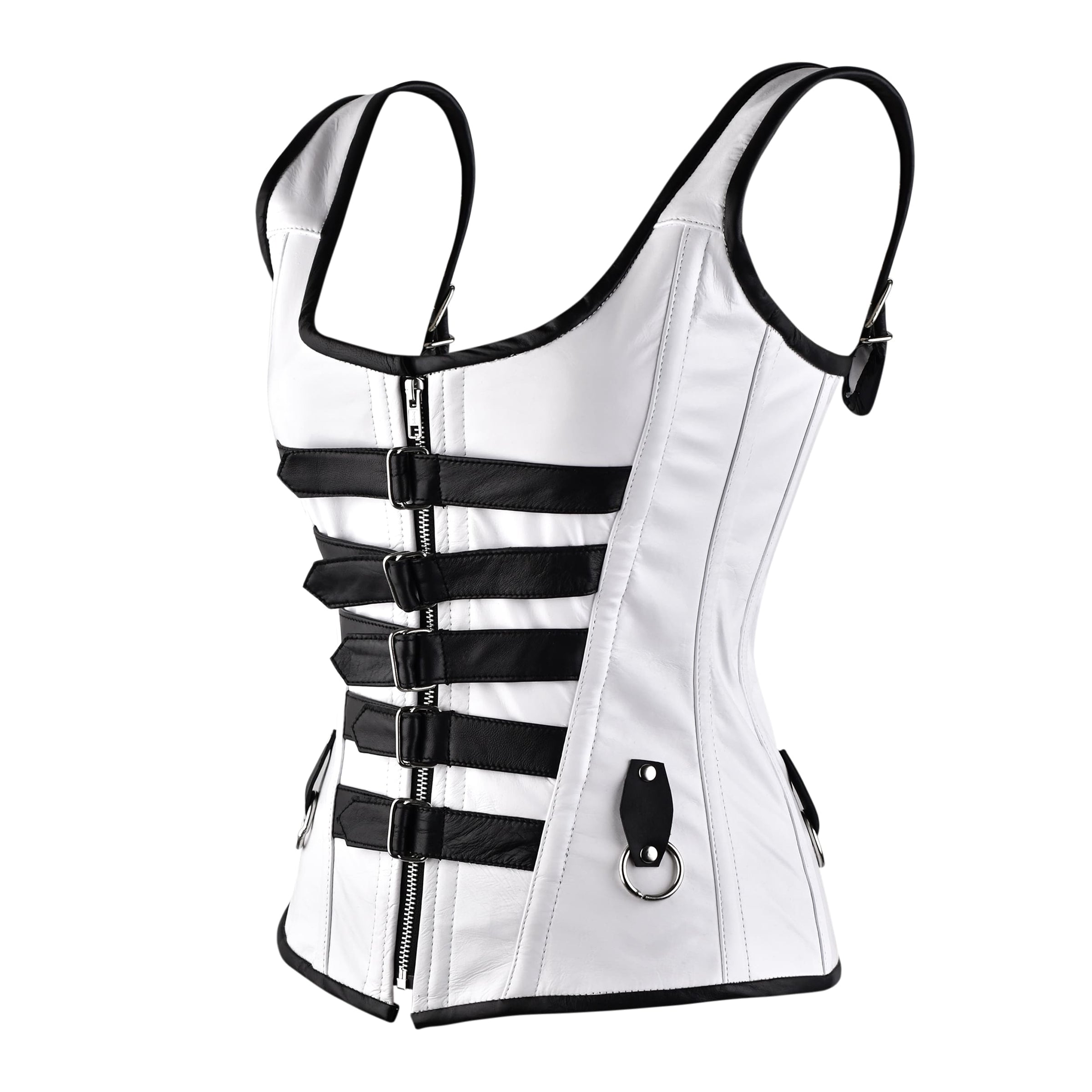White and black corset top - Over Bust Corset with Shoulder Straps