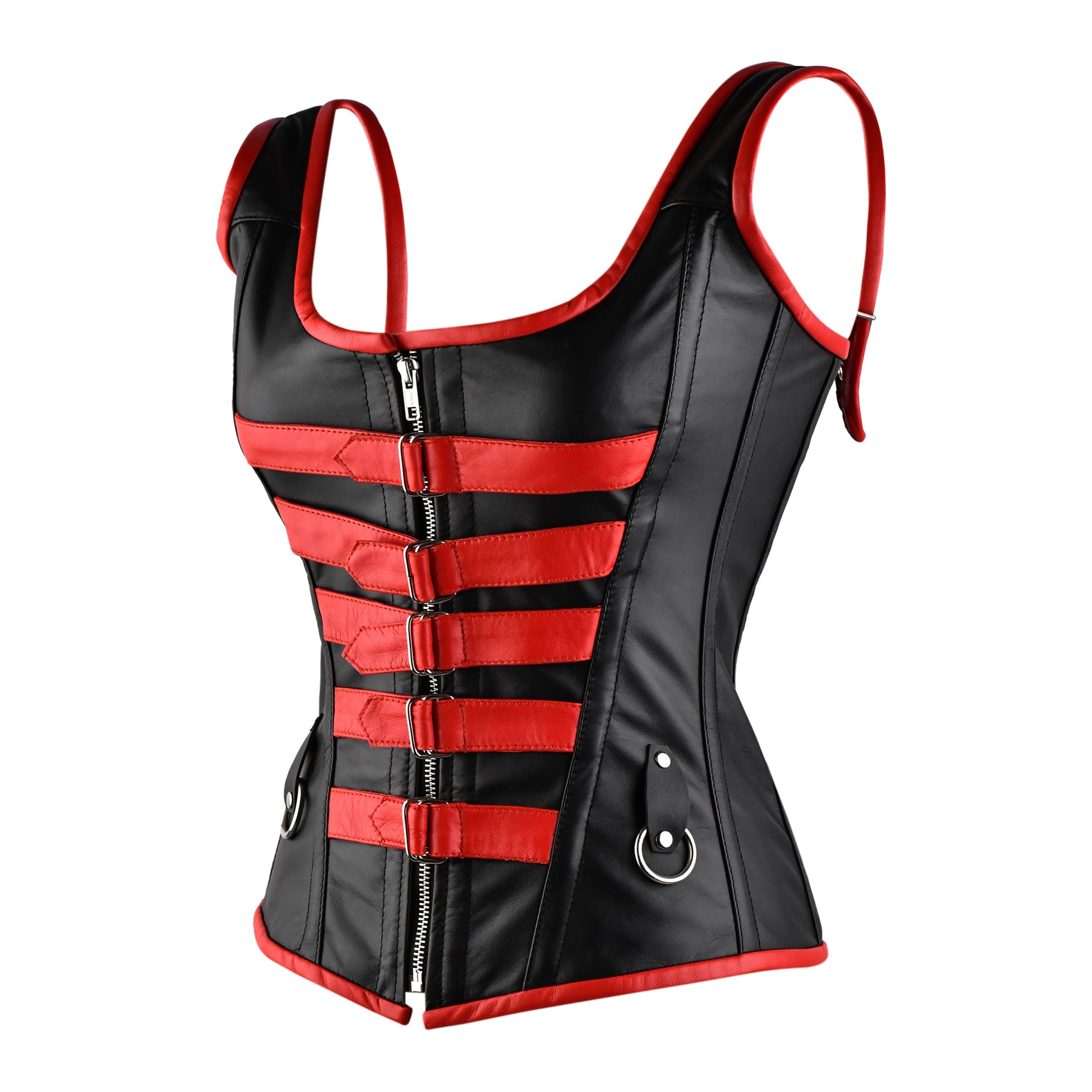 Black and Red corset top - Over Bust Corset with Shoulder Straps
