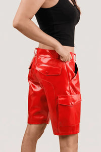 Womens White PVC Cargo Shorts with Back Pockets