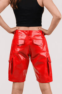 Womens White PVC Cargo Shorts with Back Pockets
