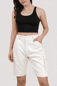 Womens Red PVC Cargo Shorts with Back Pockets