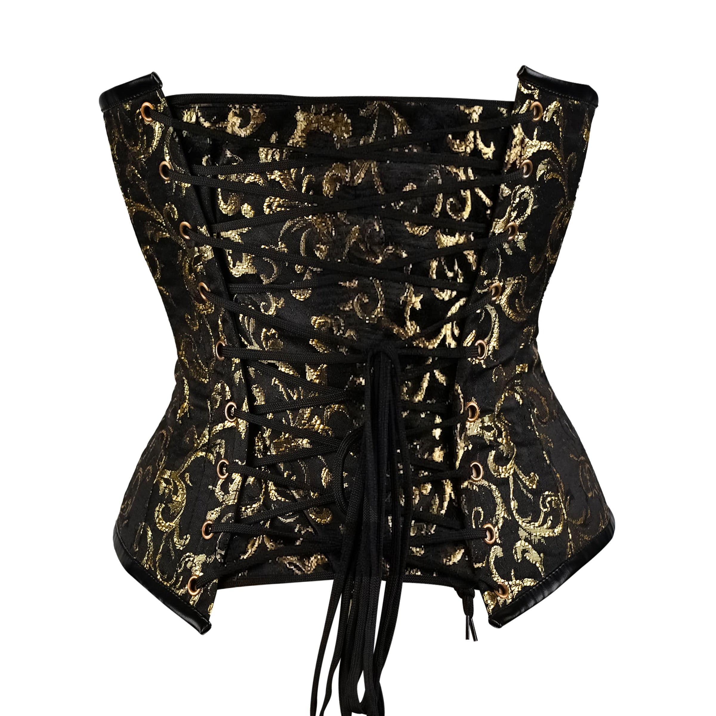 Black & Yellow  Under bust Corset with Black Leather Details