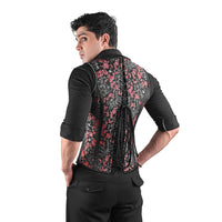 Mens Black & Red Brocade Corset Vest with Heart Detail
