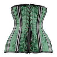 Green Brocade Under bust Corset with Black Leather Details