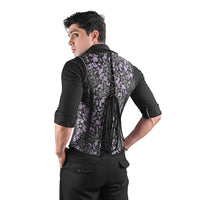 Mens Black & Purple Brocade Corset Vest with Silver Heart Detail