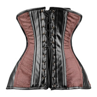 Brown Brocade Under bust Corset with Black Leather Strips