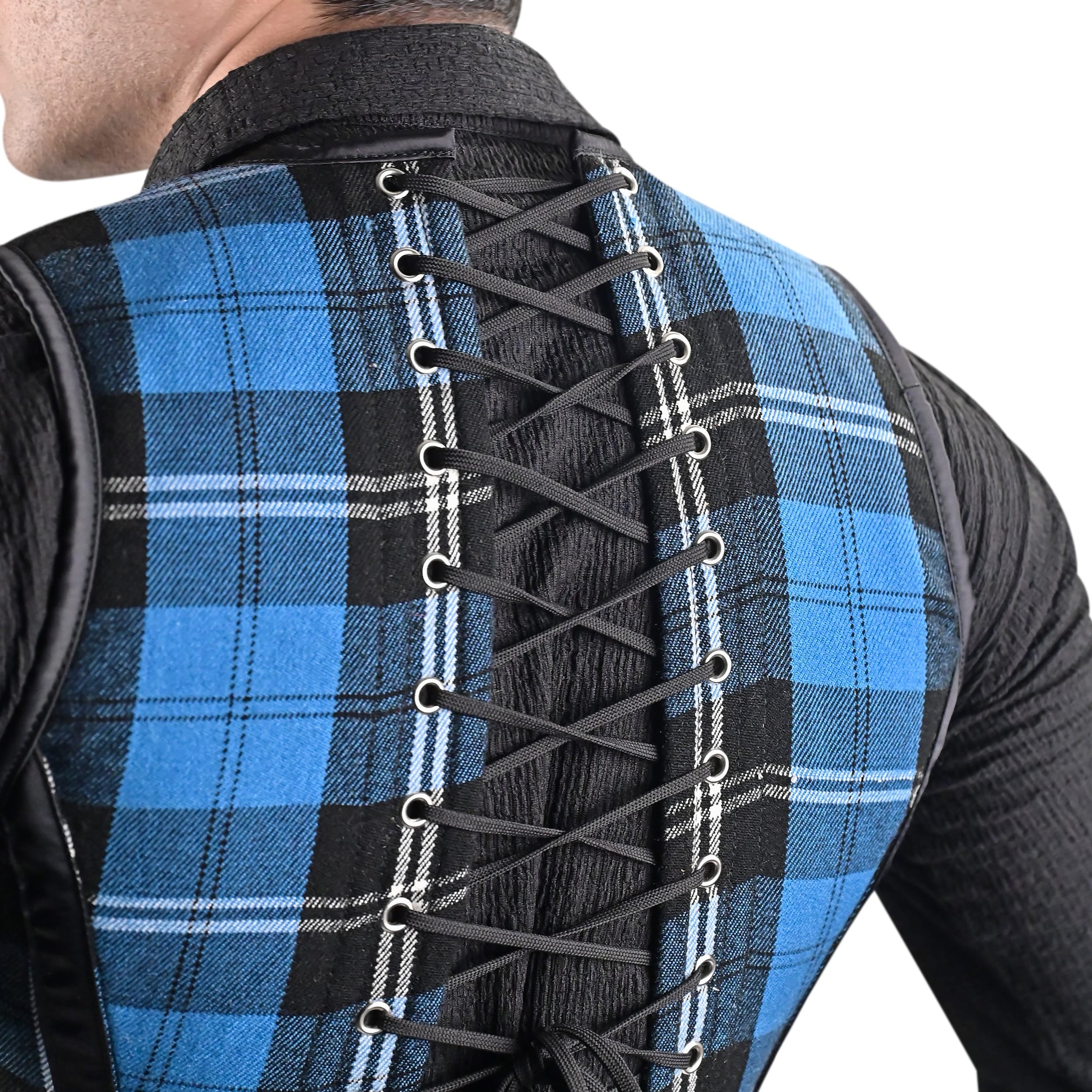 Mens Blue Tartan Corset Vest with Classic Scottish Flair