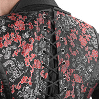 Mens Black & Red Brocade Corset Vest with Heart Detail