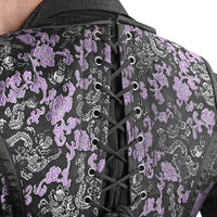 Mens Black & Purple Brocade Corset Vest with Silver Heart Detail