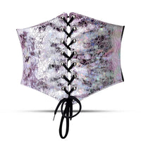 Decorative face mask with lace-up front on a white background