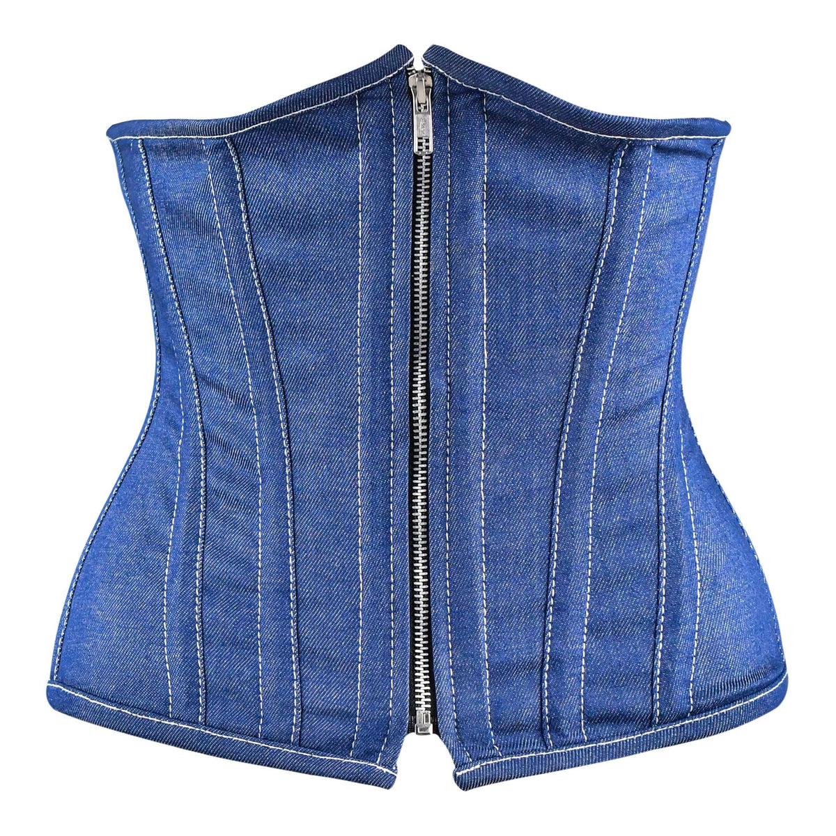 Blue Denim corset top - Under Bust Corset Front Zip