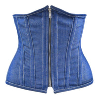 Blue Denim corset top - Under Bust Corset Front Zip
