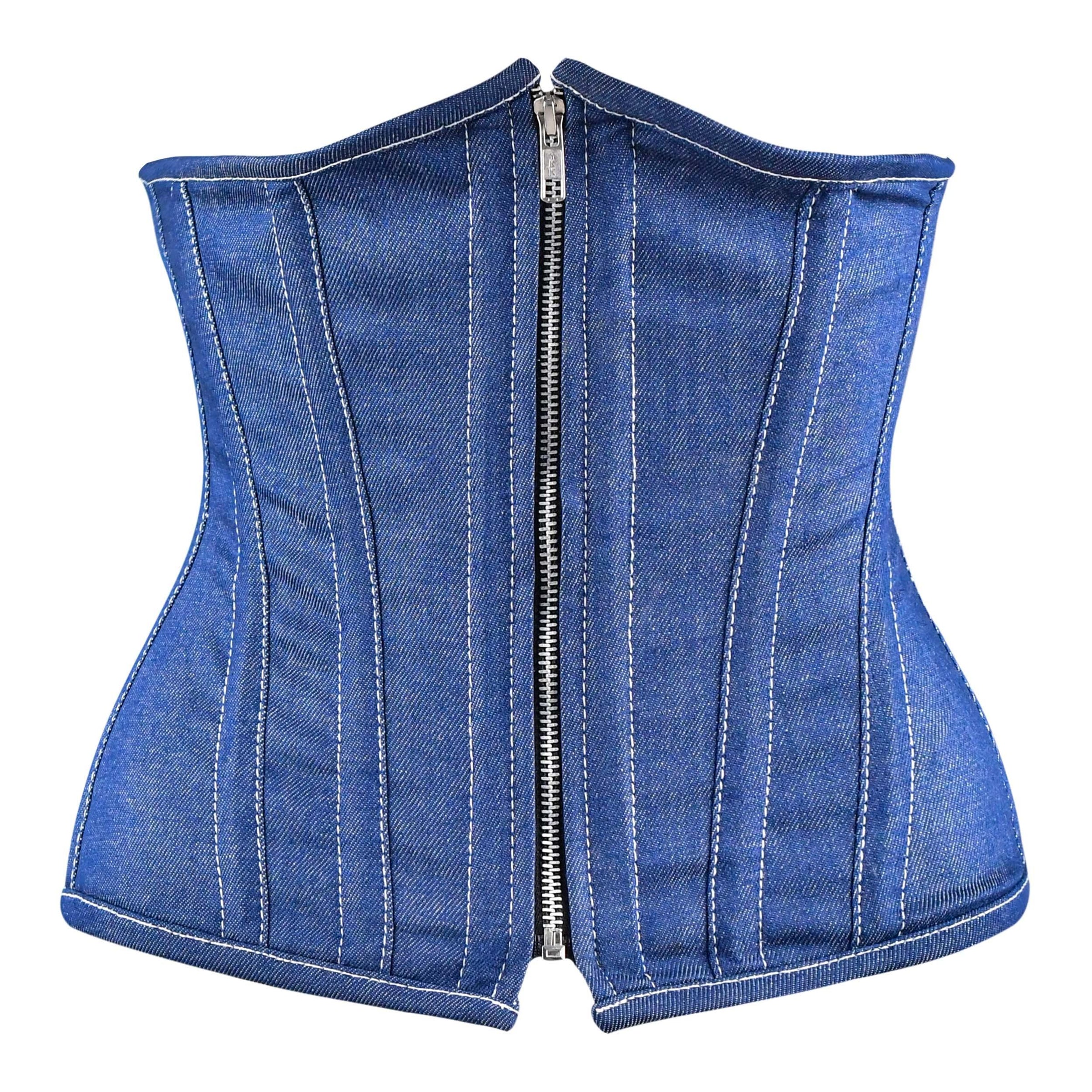 Blue Denim corset top - Under Bust Corset Front Zip