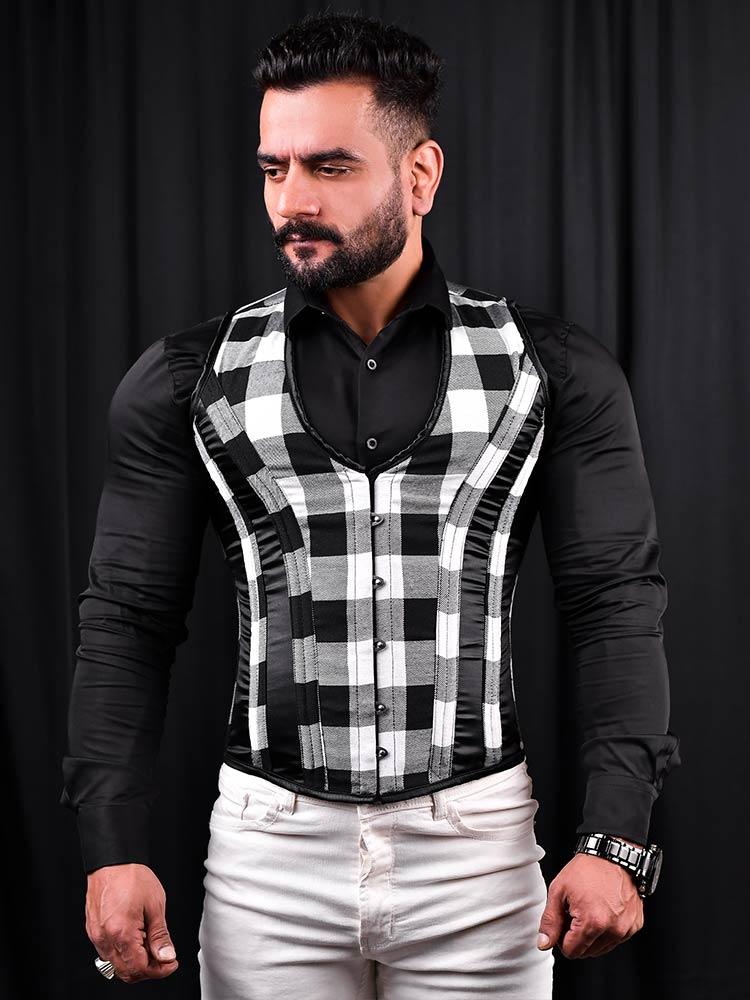 Tartan Men Corset Vest