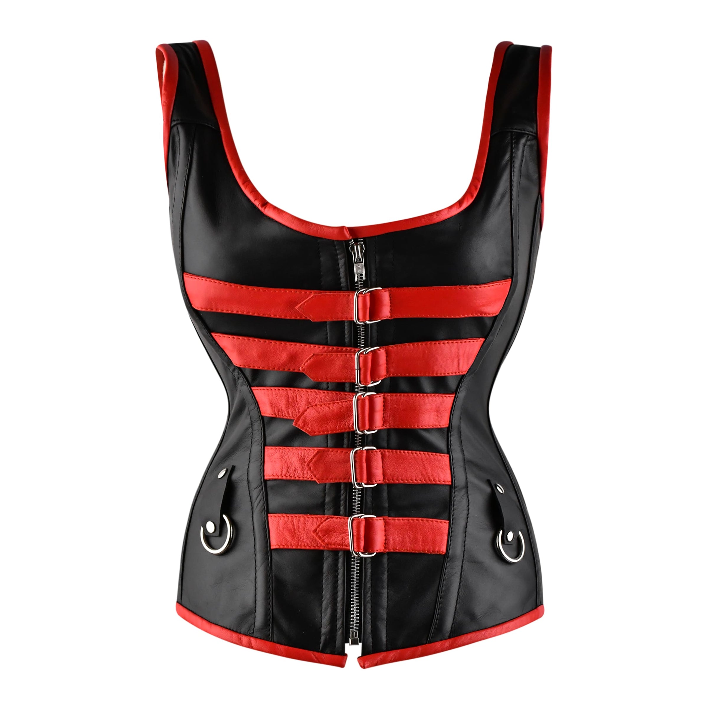 Black and Red corset top - Over Bust Corset with Shoulder Straps