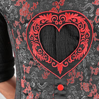 Mens Black & Red Brocade Corset Vest with Heart Detail