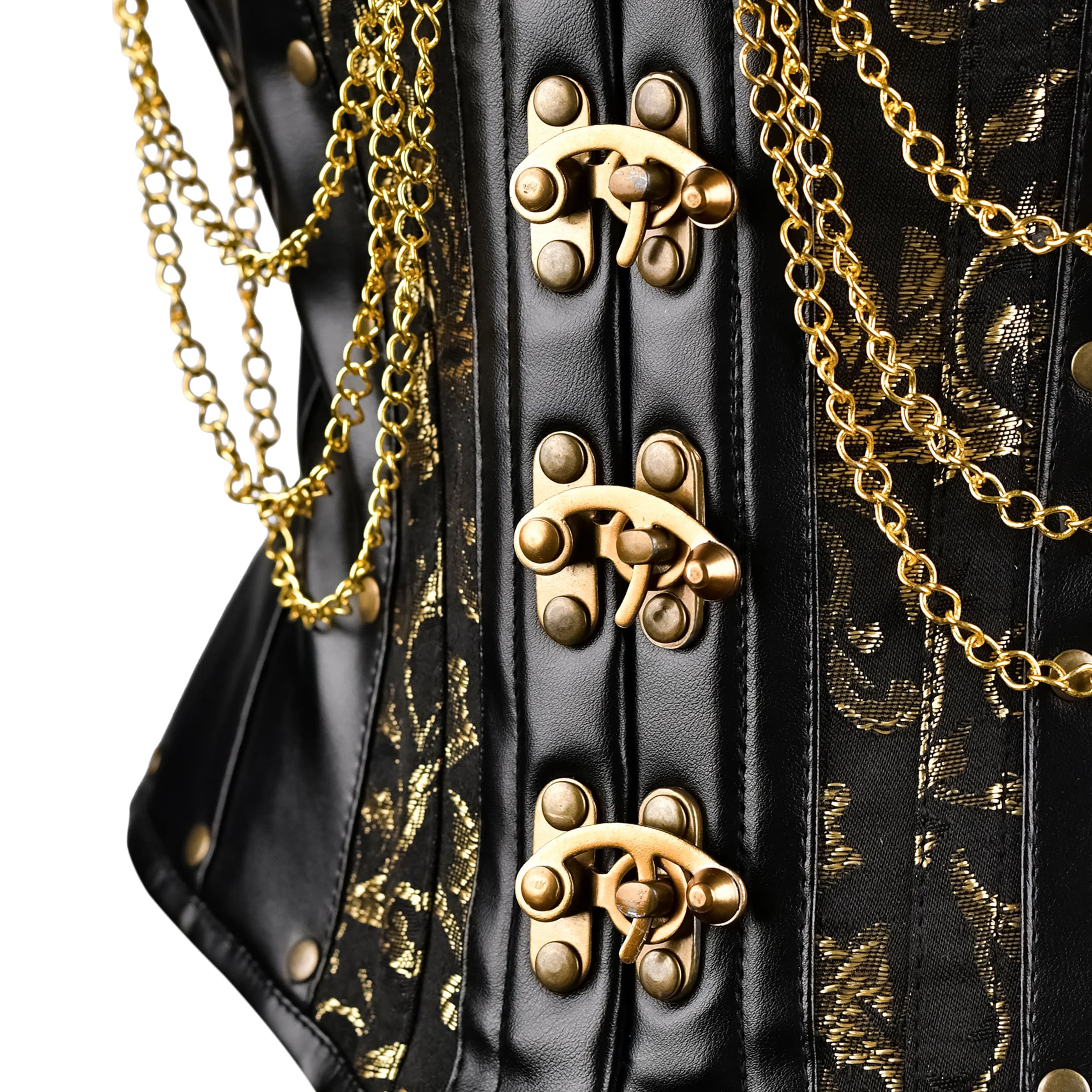 Black & Yellow  Under bust Corset with Black Leather Details
