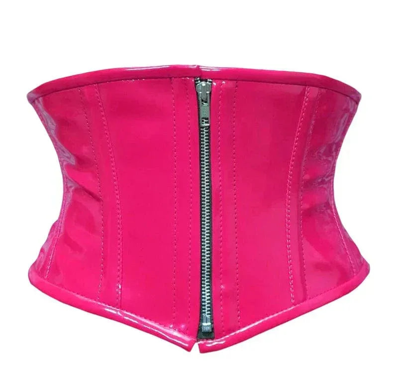 Pink waist trainer with a zipper on a white background