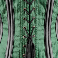 Green Brocade Under bust Corset with Black Leather Details
